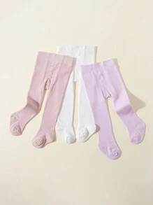 3pcs Girls Plain Tights, Princess Style, Pink Tone, Suitable For Daily Matching - Multicolor - View 4