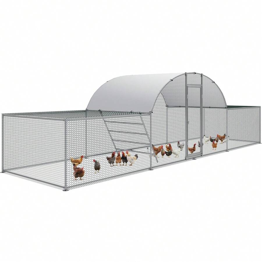 Pirecart Large Metal Chicken Coop, 23FT Poultry Cage Walk-In Hen House With Waterproof Cover, Galvanized Chicken Playpen Small Animal Cage With Lockable Door For Outdoor Backyard, Farm - Bạc - Xem 1