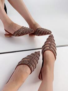 Zapatos planos elegantes y cómodos para uso diario y fiestas, con punta puntiaguda, adornados con cristales, de gamuza marrón con forro de malla, para mujer en otoño/invierno