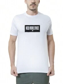 Men's Set 100% Cotton Need More Space White T-Shirt And Navy Blue Elastane Shorts Preppy Gym Casual Basic - Trắng/Hải quân - Xem 3