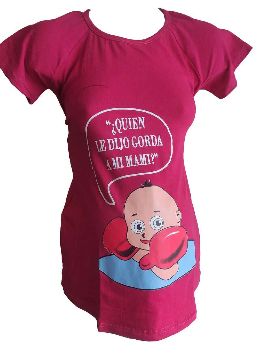 Playera Estampada Maternidad Premama Guantes - Rojo - Ver 1