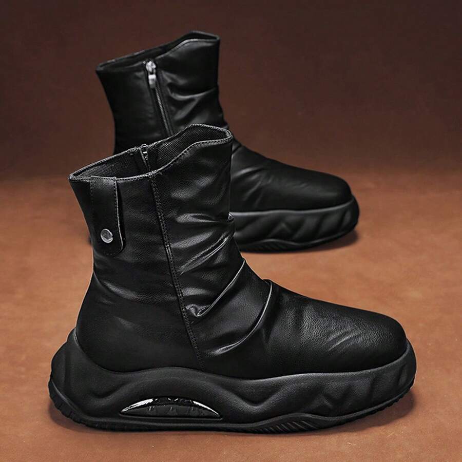 High-Top Knight/Motorcycle Boots, Retro Thick Sole Boots, Men's Cargo Boots For Autumn/Winter