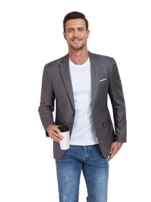 Furuyal 男士修身轻薄西装外套，深灰色，商务休闲 - 深灰色 - 查看 1