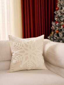 1pc Christmas Decoration Cushion Cover,Snowflakes Throw Pillow Cover,Velvet Embroidered,Soft Fleece, For Winter Decor,Holiday Home Decor,Christmas Decor,Living Room Sofa Pillow Case,Bedding Decor,Xmas Gift