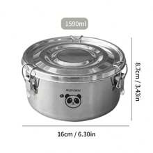 1 个圆形 304 不锈钢午餐盒，带盖和扣，可重复使用的水果沙拉食品储存容器盒，可用洗碗机清洗的大容量便当盒，适合成人和学生在学校、办公室、野餐和露营时使用