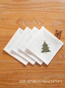100% 涤纶面料，刺绣圣诞餐巾，绿色和金色松树图案，适用于圣诞节家居装饰，高端精致刺绣工艺，适合清洁污垢和油污，方形厨房布，餐桌，书桌，梳妆台，家居装饰，客厅，卧室，庭院，室内和室外，露营，别墅，节日，聚会，橱柜，家庭聚会，节日装饰，餐厅，派对和婚礼装饰，1 件/2 件/4 件餐巾