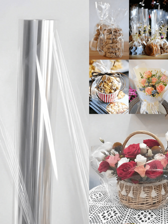 1/2Roll Clear Cellophane Wrap Roll, Transparent Flower Bouquet Wrapping Paper, Plastic Dust-Proof Wrapping Paper For Gift Baskets, Flowers, Arts & Crafts, Snacks And Treats