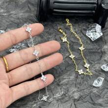 1 pieza Brazalete de circonita minimalista y de moda, chapado en oro de 18K, impermeable, con colgante de cadena con Mini flor, joya de lujo como regalo para mujeres para San Valentín, Mamá, Madre, Día de la Madre