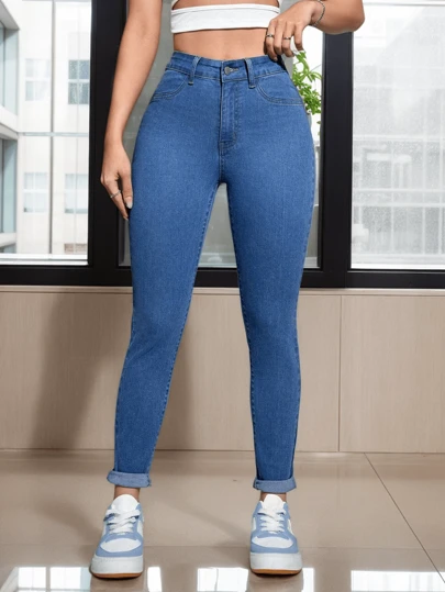 Pantalones vaqueros Skinny Tiro Alto Levanta Pompa Push Up azules para Mujer -  Jeans, Ajustado Alta Elasticidad y Comodidad, Perfecto para Cualquier Ocasión