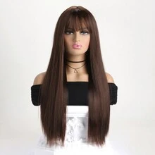 26 Inch Women's Fashion Natural Straight Synthetic Fiber Wig With Air Bangs, Suitable For Daily Wear, Holidays, Nightclubs, Masquerade, Halloween Costumes, Parties, Anime Cosplay - Multicolor - View 9