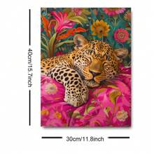 1pc Unframed Cute Sleeping Leopard Canvas Poster Colorful Floral Animal Art Painting Print Wall Picture For Dorm,Apartment,Living Room,Bedroom,Modern Home Decoration - Multicolor - View 8
