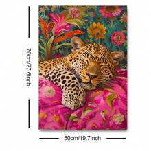 1pc Unframed Cute Sleeping Leopard Canvas Poster Colorful Floral Animal Art Painting Print Wall Picture For Dorm,Apartment,Living Room,Bedroom,Modern Home Decoration - Multicolor - View 11