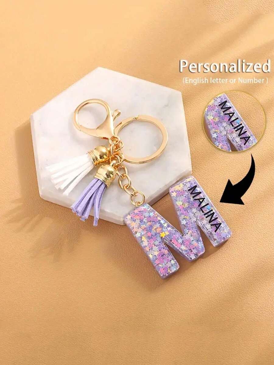1 Customized Letter A-Z Alphabet First Letter Keychain, Personalized Carved Letter Resin Keychain, Anti Loss Name Tag Bag Decoration, Graduation Ceremony Party, Thanksgiving, Christmas Gift