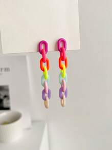 1 Pair Casual Multi-Color Chain Drop Earrings - Multicolor - View 2