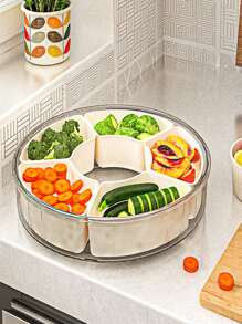 1pc Food Container Box With Divider Tray, Lid And Handle, Portable Rotating Snack Platter, Suitable For Candies, Fruits, Nuts, Snacks, Party, Entertainment, Picnic Christmas Gift