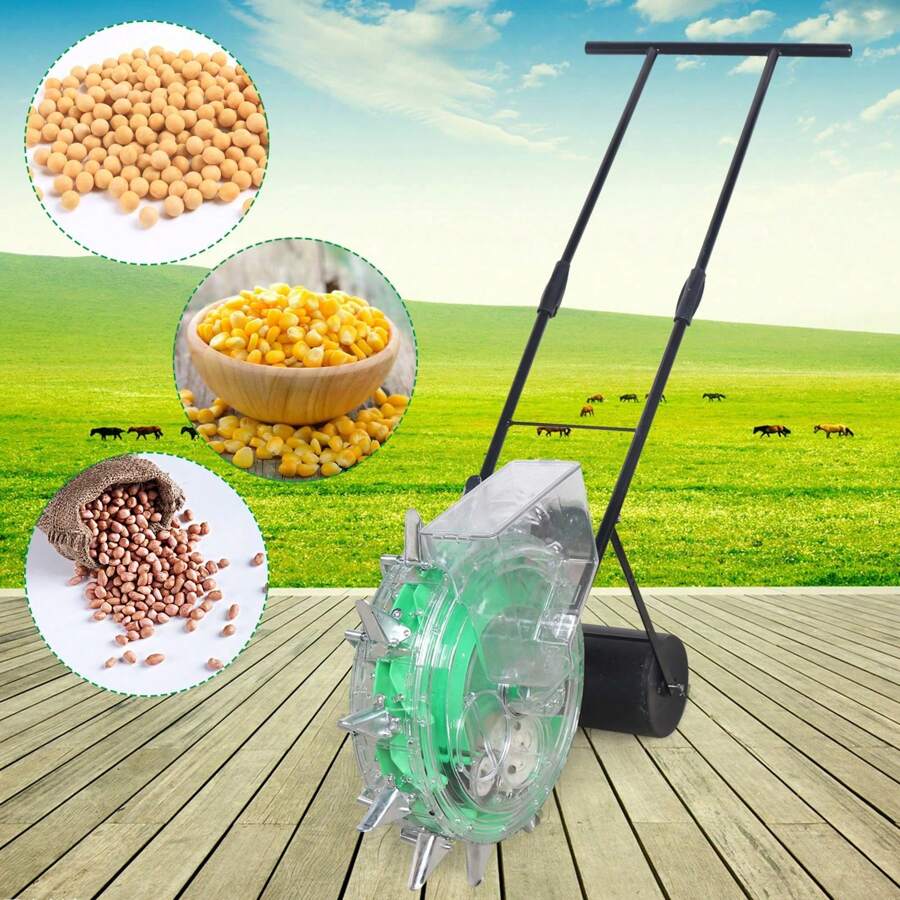 Garden Seeder With 12 Seed Plates Seeder Machine Hand Push Roller Manual Soy Corn Carousel Precision Seeding Tool For Lawns, Precision Manual Seeder Corn Cotton Soybean Peanut Planter,Garden Tools, Gardening Tools For Garden - Black - View 1