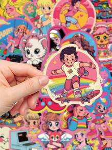 50pcs Retro Cartoon Cute American Comic Style Stickers For Phone Case, Laptop, Luggage, Skateboard, Helmet Decoration Back To School