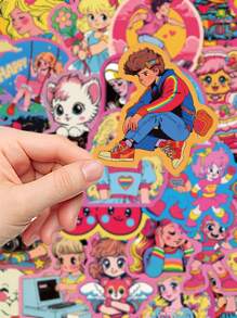 50pcs Retro Cartoon Cute American Comic Style Stickers For Phone Case, Laptop, Luggage, Skateboard, Helmet Decoration Back To School