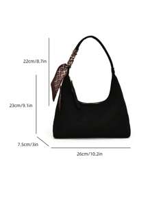 Bolso de hombro/axila suave con bufanda, color negro, bolso de