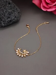 1pc Elegant Star & Moon Design Copper Zirconia Stone Bracelet, Women's Party/Holiday Gift - Yellow Gold - View 5