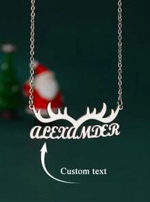 Personalized Name Antler Pendant Necklace For Women Men Classic Christmas Gift Customized Nameplate Pendant Necklace Choker In Silver Gold Color Stainless Steel Jewelry Accessories Christmas Gift Is A Thanksgiving Gift For Her