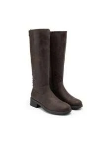 Women's Lace Up Knee High Boots Low Block Heel Riding Motorcycle Outdoor Combat Boots Round Toe Side Zipper Festival Fall Boots - Brown - View 6