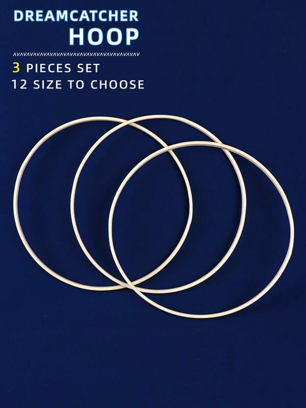 3pcs Beige Dreamcatcher Feather, Outdoor Wedding Lawn Hanging Decor, Boho Style Wind Chime, Bamboo Hoop Frame For Holiday Gifts, Wall Decor And DIY Embroidery Hoops