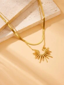 1pc Vintage Stainless Steel Double Layer Sunflower Dramatic Choker Necklace For Women, Suitable For Daily Wear - Yellow Gold - View 7
