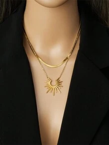 1pc Vintage Stainless Steel Double Layer Sunflower Dramatic Choker Necklace For Women, Suitable For Daily Wear - Yellow Gold - View 2