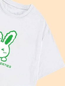 Opticalproperties Cute Rabbit T-Shirt Printed Women's Fashion Short Sleeve Comfort - 白色 - 查看 4