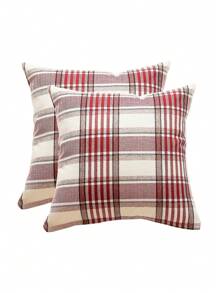 1pc Christmas Plaid Linen Pillow Cover, Farmhouse Decor Checkered Square Cushion Cover For Home Sofa Bedroom Car, Fine Plaid Red, 45x45cm (No Pillow Insert)