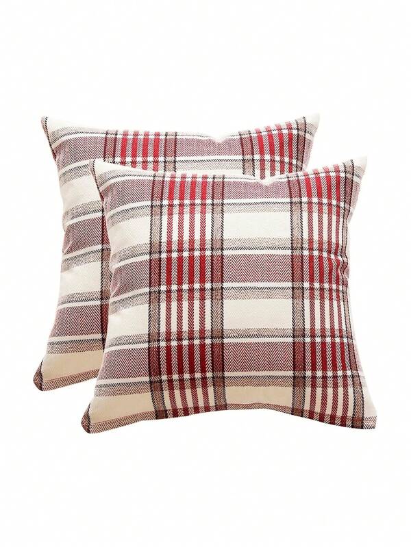 1 pieza Funda de cojín de lino, funda de cojín decorativa a cuadros de estilo rústico para sofá, dormitorio, coche, 45x45cm/17.7x17.7in, Rojo