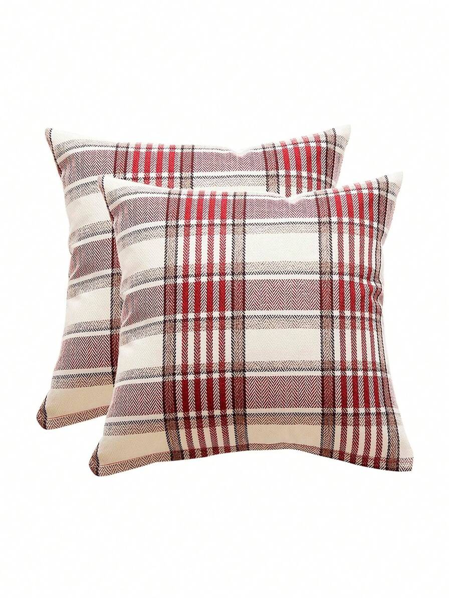 1pc Christmas Plaid Linen Pillow Cover, Farmhouse Decor Checkered Square Cushion Cover For Home Sofa Bedroom Car, Fine Plaid Red, 45x45cm (No Pillow Insert)