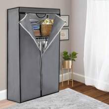 Single Fabric Canvas Wardrobe With Hanging Rail Shelving Clothe Storages ClosetsCoat Hanger Back To School - Black - View 11