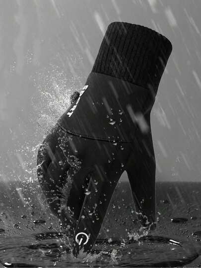 1 paire de gants imperméables pour homme, pour sports de plein air. Avec doublure en peluche, coupe-vent, convient pour la conduite, le cyclisme, l'automne/l'hiver