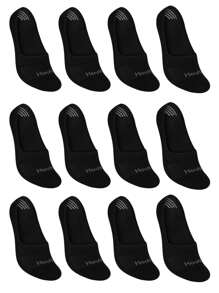 Kit With 12 Pairs Invisible Slipper Socks Low-Cut Short Cotton Socks With Silicone Non-Slip - 黑色 - 查看 1