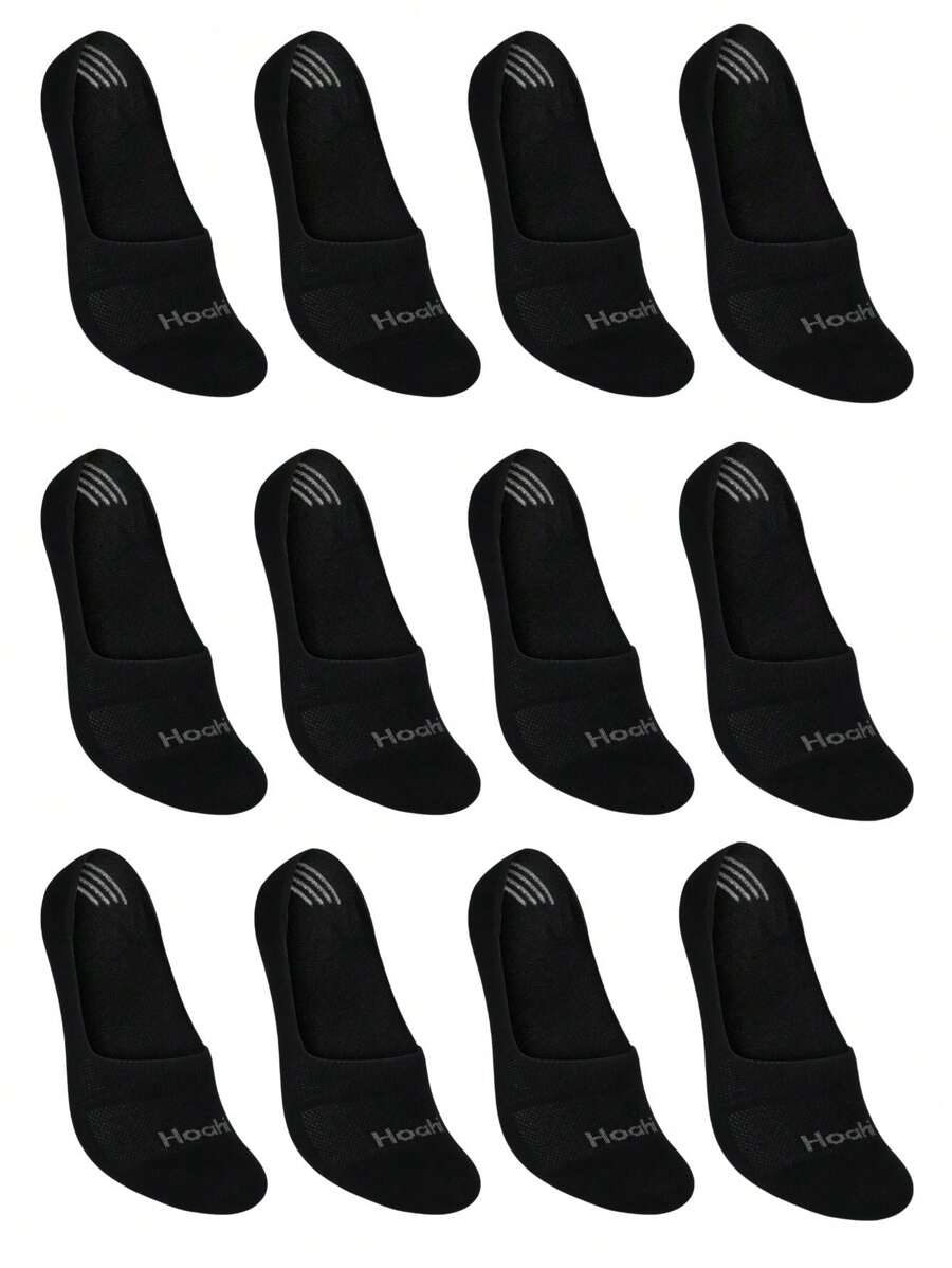Kit With 12 Pairs Invisible Slipper Socks Low-Cut Short Cotton Socks With Silicone Non-Slip - 黑色 - 查看 1