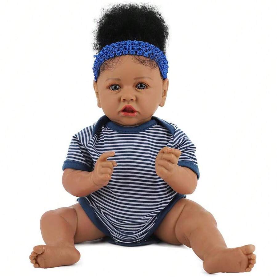 ziyiui Extremely Realistic Reborn Doll, 20 Inch Doll, Black Skinned Girl Doll Handmade Vinyl Weighted Fabric Body, High-End Painted Gift, Suitable For 3-Year-Old Children+ - 黑色 - 查看 1