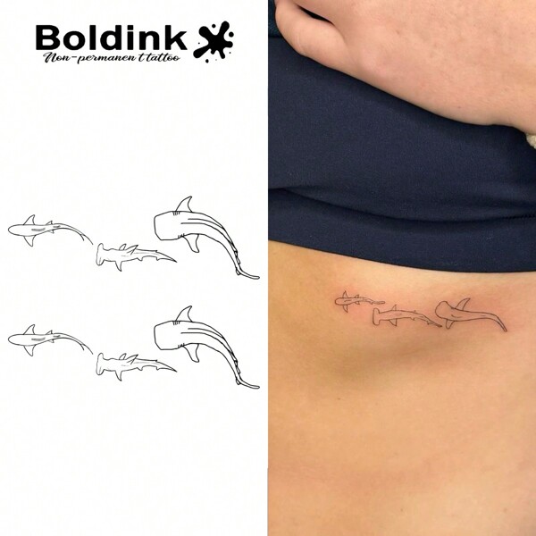 Boldink 非永久性纹身，可爱的鲸鱼风格设计，精美细致，自然哑光效果，防水临时纹身，可持续 1-2 周，超级容易粘贴，看起来很棒