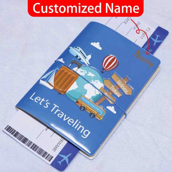 1 PC Personalized Name Customized Travel Around The World Passport Cover Passport Holder Multi-Function Passport Document Ticket Storage Folder Travel Document Bag, Ideal Gift For Students Returning To School, Travel Accessories For Outdoor Vacations
