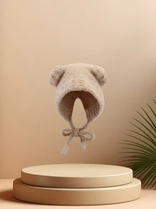 1 件毛绒可爱熊针织连帽衫，适合年轻女性，休闲卡通熊街头风格护耳冬帽，适合户外活动和派对