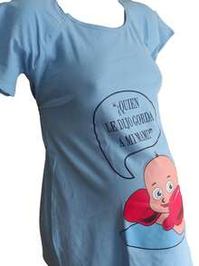 Playera Estampada Maternidad Premama Guantes - Celeste - Ver 2