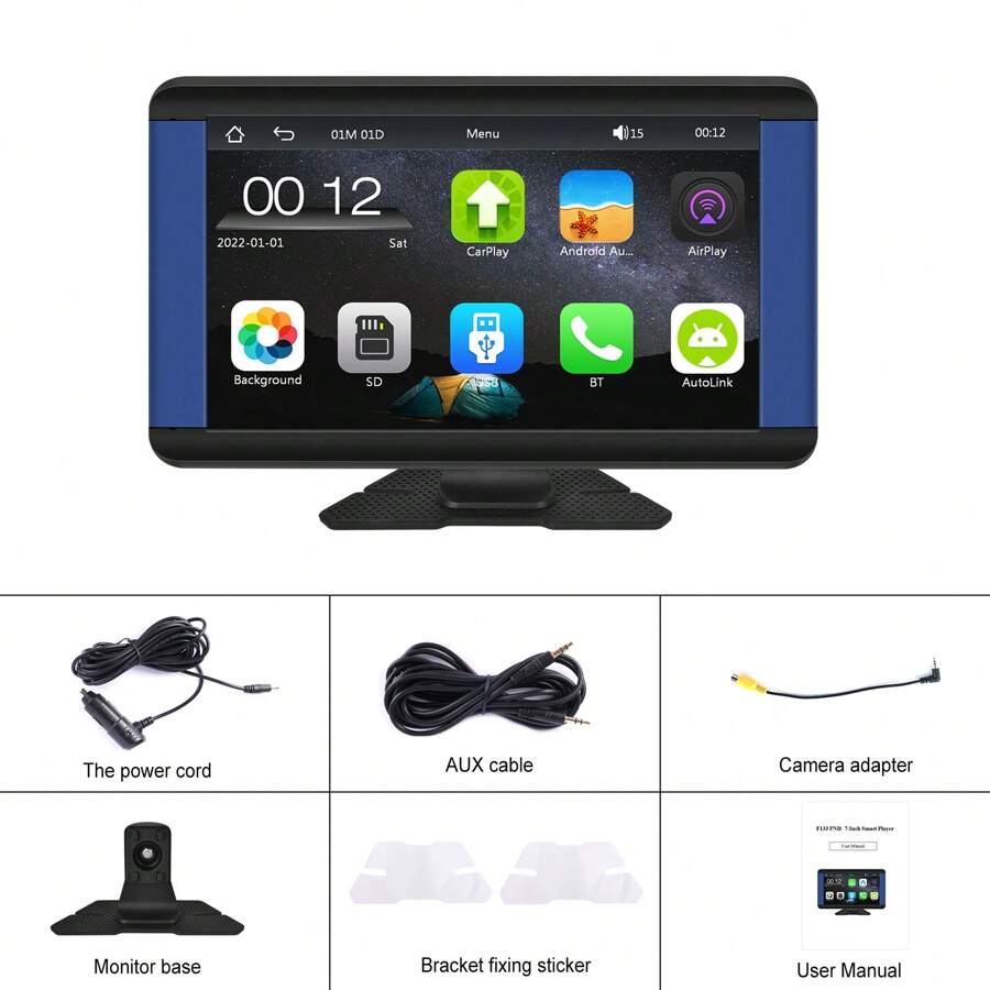 汽車立體聲收音機7英寸觸控屏幕AirPlay Carplay MP5便攜式智能播放器，支援Android Auto無線CarPlay，支援CVBS攝像頭 - 黑色 - 查看 1