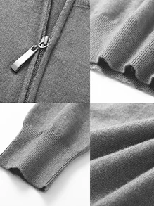 Men's Casual Solid Color Half Zip Knitted Sweater For Autumn/Winter - Light Grey - View 4