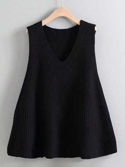 Plus Size Solid V-Neck Casual Knit Vest