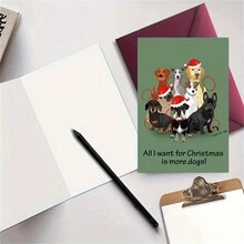 1pc Festive Greeting Cards (Christmas Cards) – Dog In Santa Hat Theme, Card & Envelope Set – For Xmas Gifting To Fam & Friends - 2# - View 4