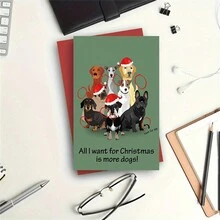 1pc Festive Greeting Cards (Christmas Cards) – Dog In Santa Hat Theme, Card & Envelope Set – For Xmas Gifting To Fam & Friends - 2# - View 2