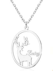 1PC Christmas Personalized Mother Pendant Snowflake Christmas Name Necklace Christmas Reindeer Necklace 1-4 Surnames Customized Unique Carved Necklace, Suitable For Family / Mother / Friends / The Best Christmas Gift - Style 2 - View 12