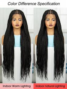 无结编织假发全蕾丝前盒状辫子蕾丝前假发女士混合黑色手工全双蕾丝辫子假发带婴儿头发 - 黑色 - 查看 8