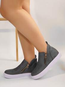 Women Ankle Boots And Short Boots, Beige Boots, Women's Flat Shoes, New Ladies Short Boots With Zipper, Plus Size Women Shoes